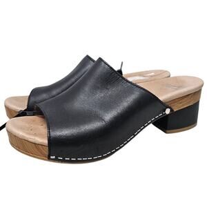 Dansko Maci 38 Black Leather Slide Clog Comfort Minimalist Casual Open Toe